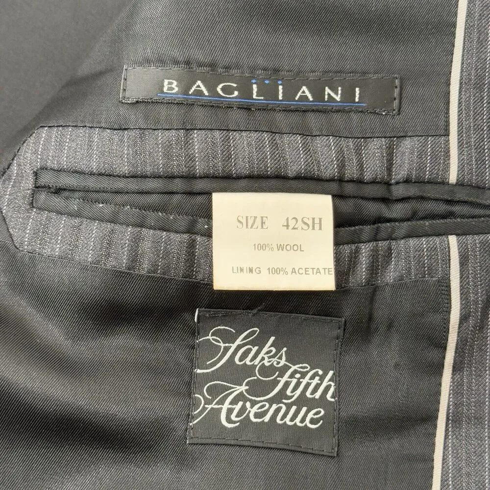 Saks Fifth Avenue Ermenegildo Zegna Mens Blazer 42S Grey Wool Sport Coat Stripe